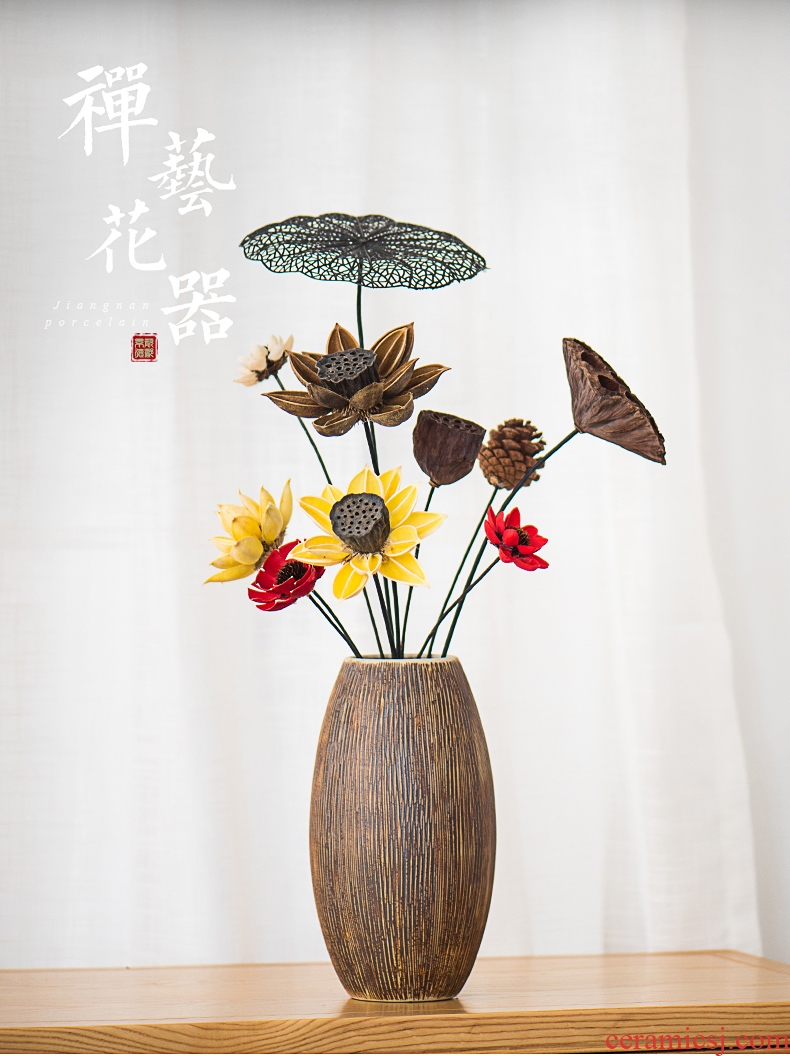 Zen dried flower vase decoration furnishing articles sitting room wood quality pottery flower arranging vintage Japanese coarse some ceramic porcelain flowers