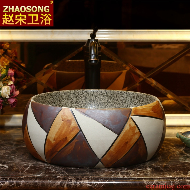 Basin of Chinese style of song dynasty on the sink in the Nordic square contracted household bathroom ceramic color wash basin