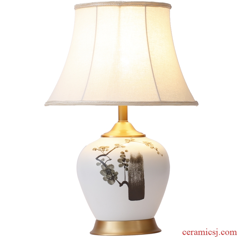 Chinese zen hand-painted ceramic desk lamp of new Chinese style living room bedroom berth lamp decoration modern retro warmth