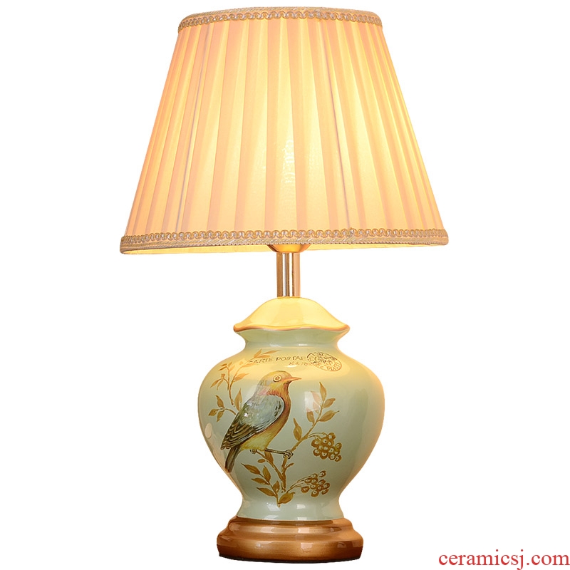 Ceramic lamp American pastoral European study of new Chinese style restoring ancient ways the sitting room the bedroom cloth art berth lamp warm warm light