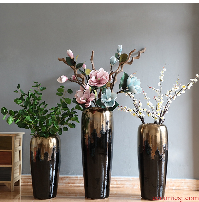 Modern light American european-style luxury ground dry flower vases, flower arrangement sitting room place landscape decorative porcelain vase