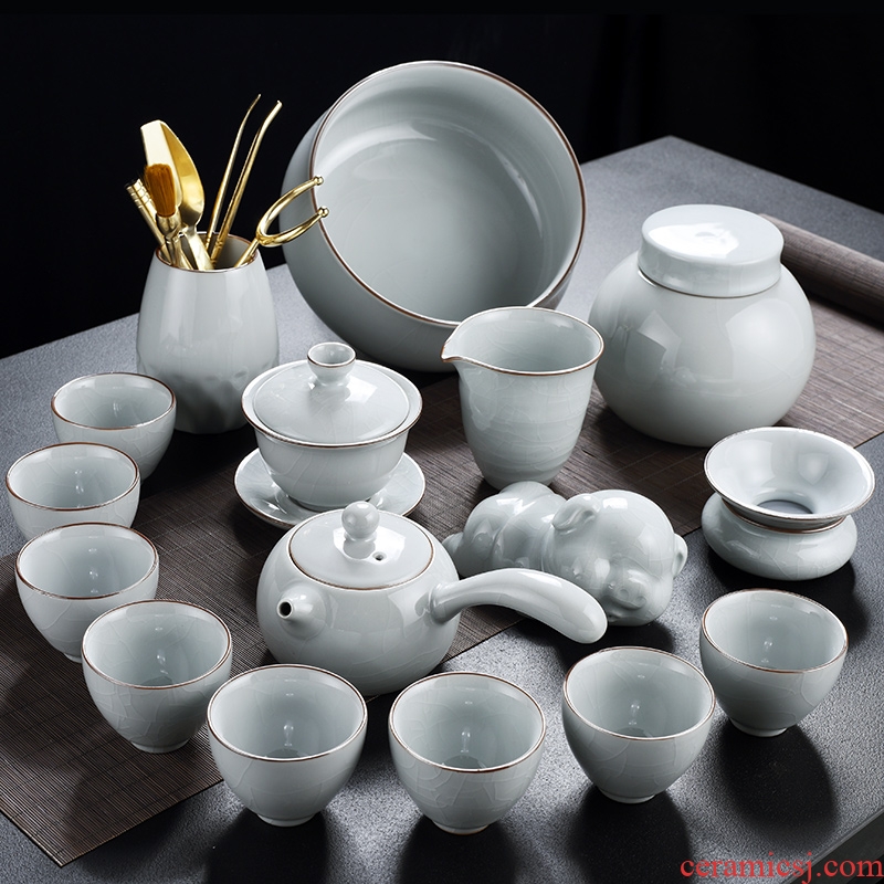 God your kiln porcelain household ceramics kung fu tea set suit Chinese porcelain contracted side teapot tea cups