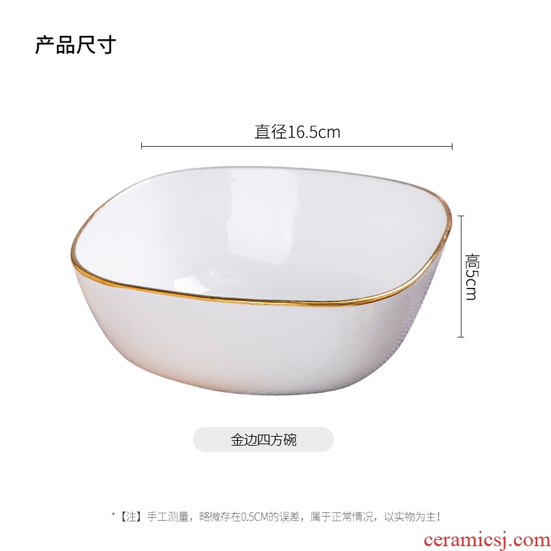 Jingdezhen bone bowls square bowl of Japanese style phnom penh ceramic bowl large household creative fruit salad bowl bowl of soup bowl