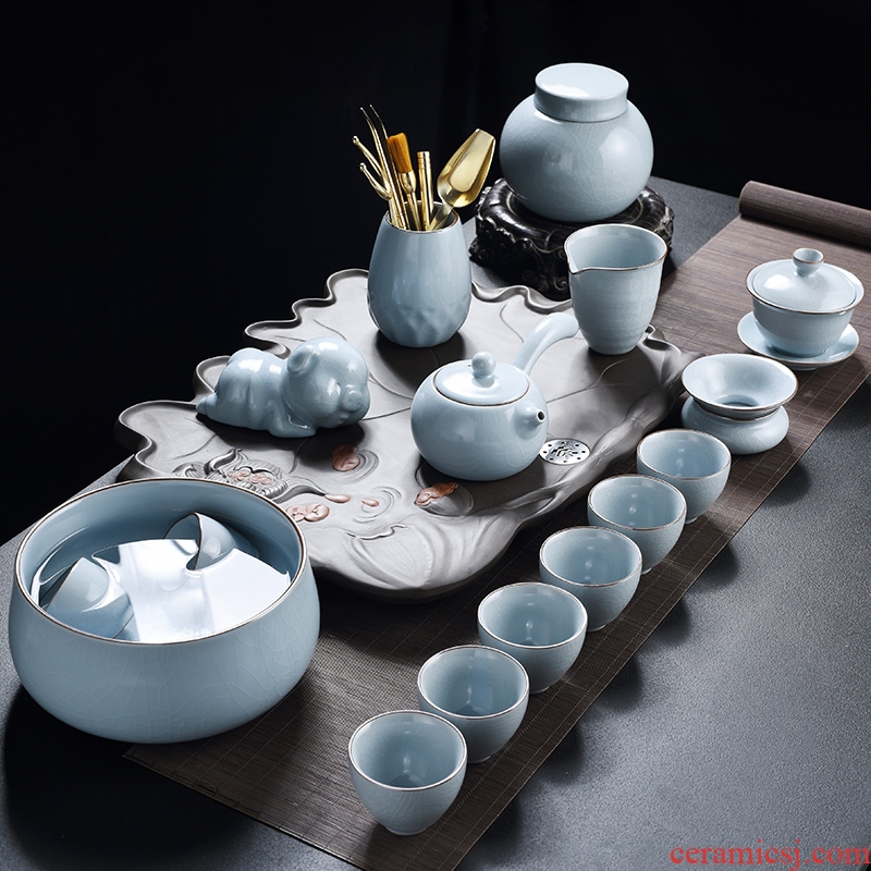 God your kiln porcelain household ceramics kung fu tea set suit Chinese porcelain contracted side teapot tea cups