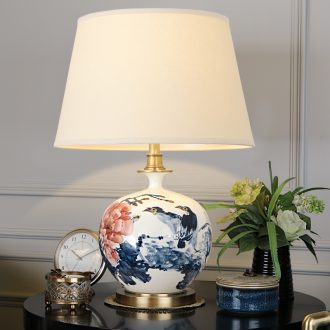 New Chinese style living room lamp jingdezhen blue and white porcelain hand-painted lamp study lamp of bedroom the head of a bed full of copper lamp