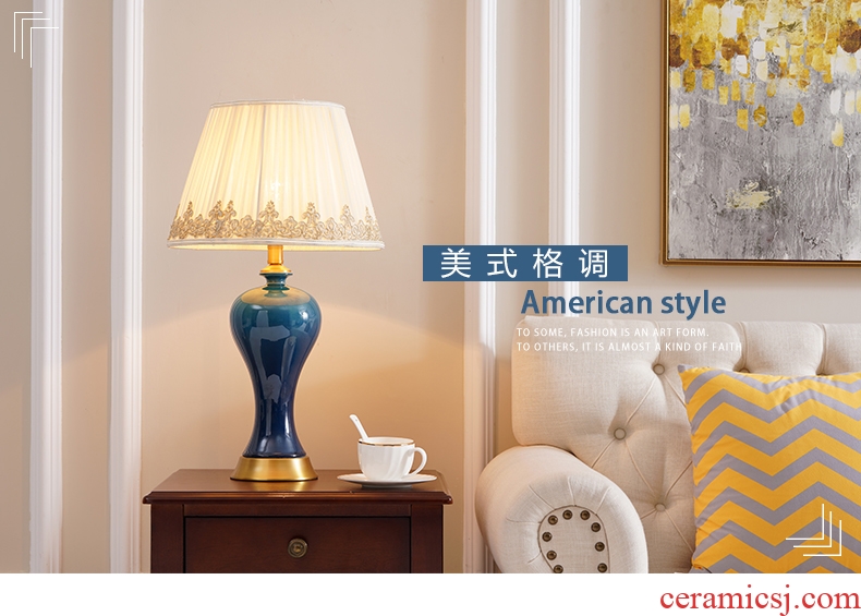 Ceramic lamp bedside lamp light the luxury of American contemporary and contracted bedroom whole copper new Chinese style european-style villa living room desk lamp