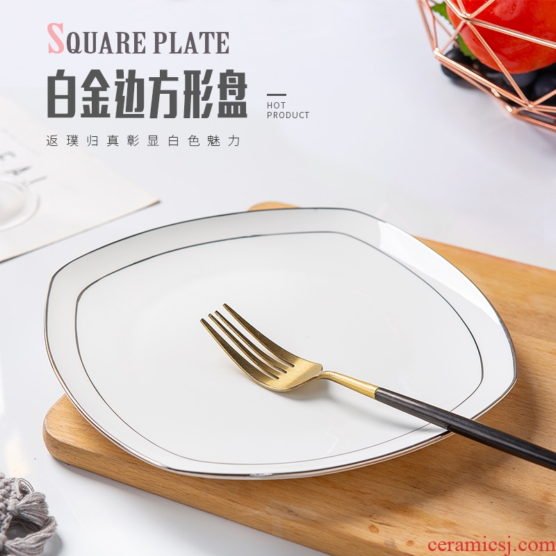 Plate light household jingdezhen European luxury bone China net red square plates special-shaped ceramic tableware Japanese creative cuisine