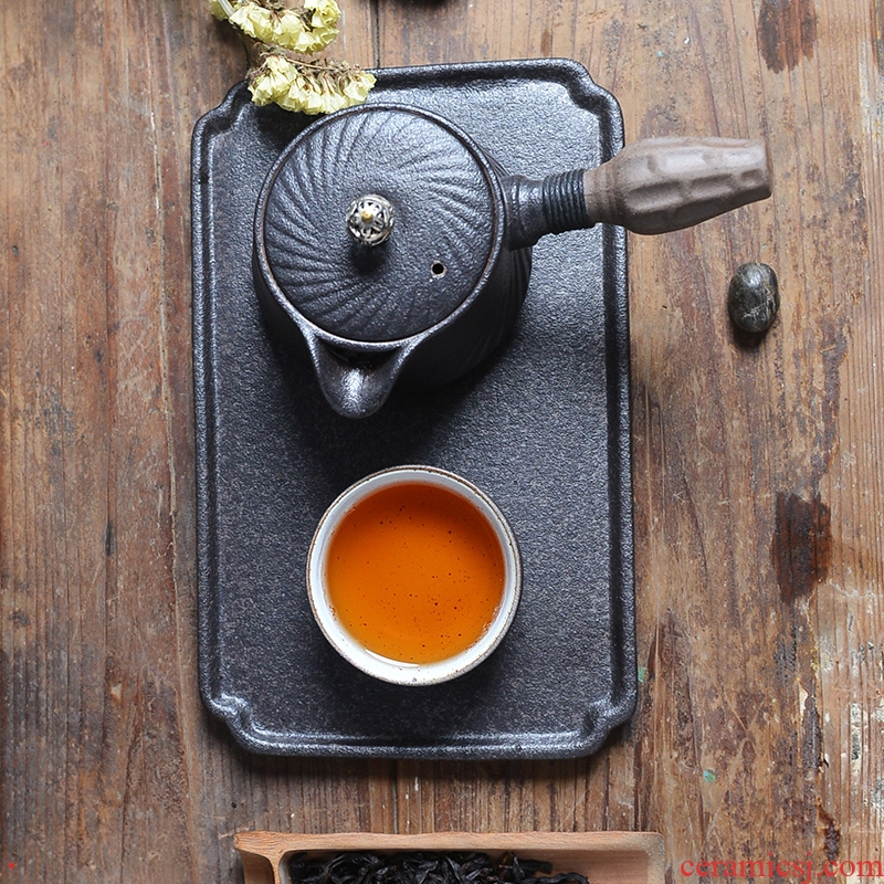Bo yiu side long handle pot of kung fu tea set coarse pottery teapot single pot of ceramic teapot household retro creative type