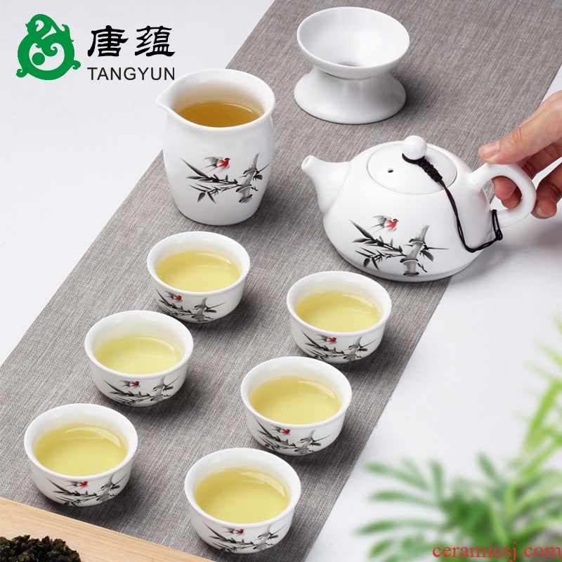 Opening kung fu tea tea set suit household ceramics kiln white porcelain of a complete set of tureen teapot teacup tea tea set