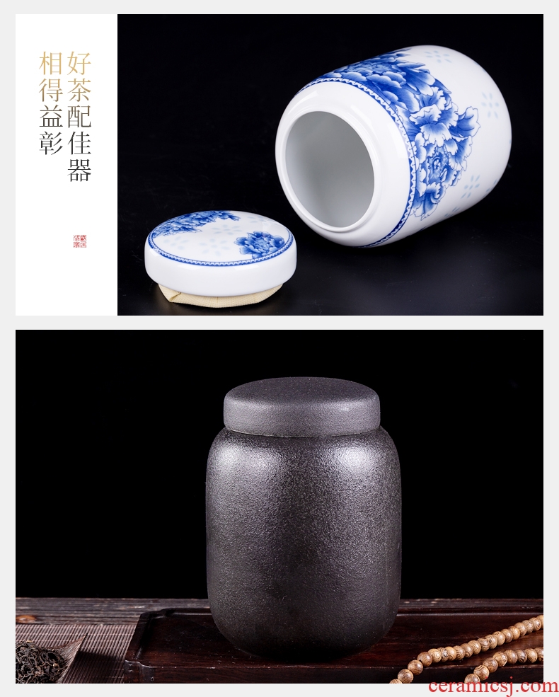 Blue and white porcelain, caddy mini seal pot jingdezhen tea accessories small portable tank tea