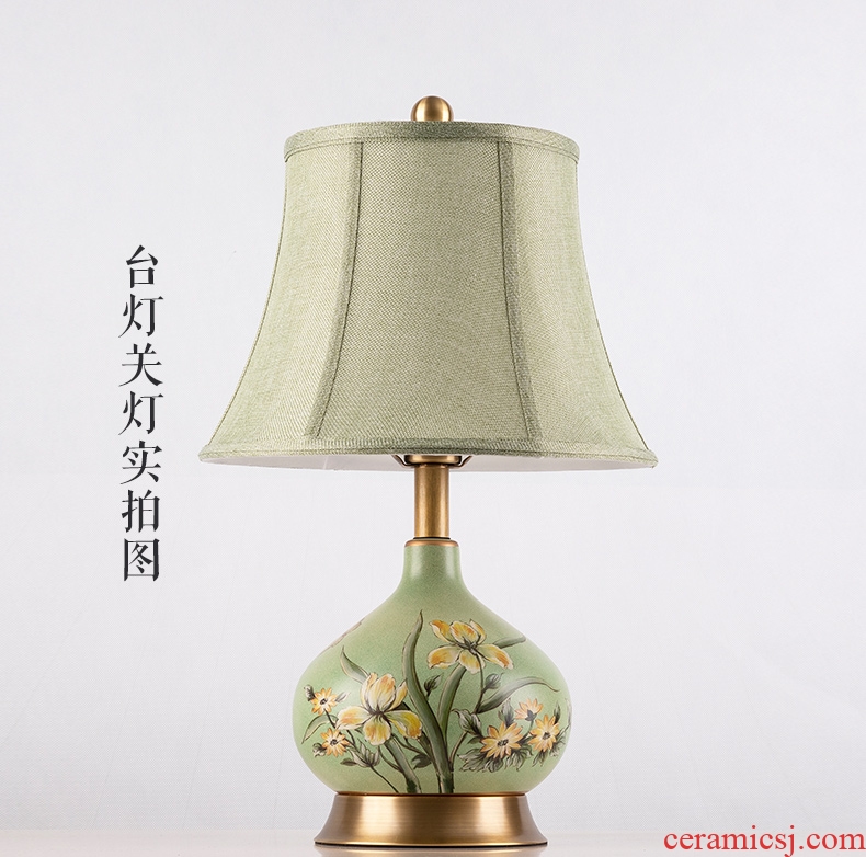 American desk lamp ceramic decoration art, contemporary and contracted hand-painted decorative pattern copper whole sitting room the bedroom of the head of a bed sitting room lamps and lanterns