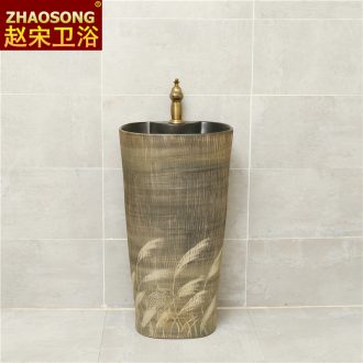 Ceramic one-piece pillar basin of Chinese style restoring ancient ways the sink console home large oval wash basin pool in the hotel