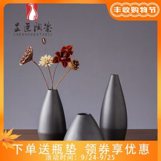 Jingdezhen flower arranging furnishing articles of contemporary sitting room porch black contracted ceramic vases, bedroom adornment dried flower vase