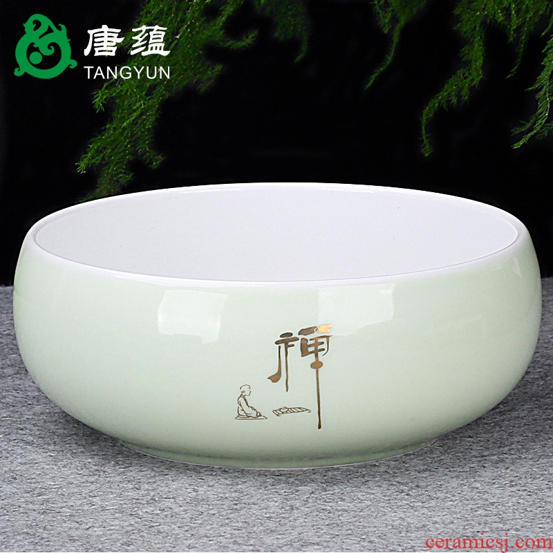 Tang aggregates ceramic green tea to wash bowl tea ceremony zero deserves six gentleman's white porcelain 6 inch embossment cup wash the writing brush washer on sale