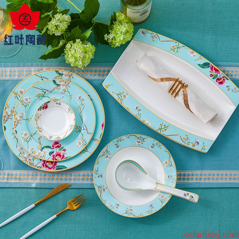 Red porcelain jingdezhen high-grade bone China household utensils dishes suit European tableware dish bowl of gift boxes