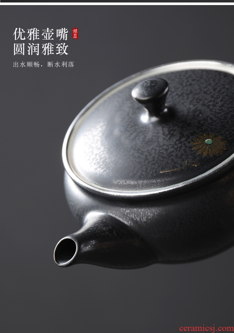 Is good source 999 sterling silver black pottery lay flowers coppering.as silver side of the pot of Japanese creative ceramic kung fu tea tea utensils