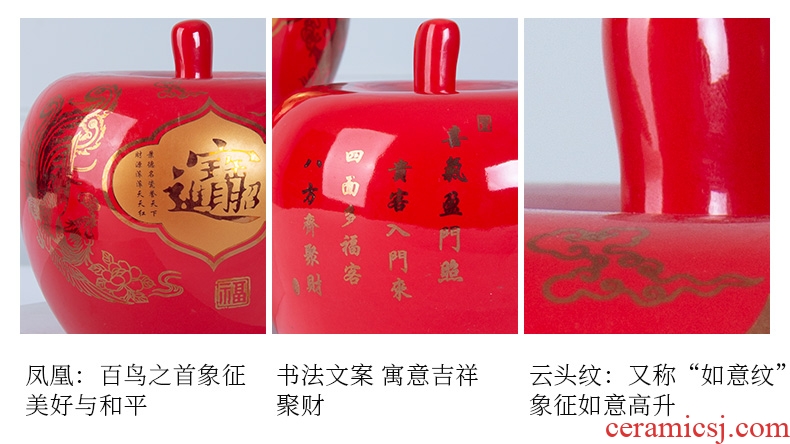 Jingdezhen ceramics furnishing articles of modern Chinese style household China red apple wine marriage wedding jewelry decoration