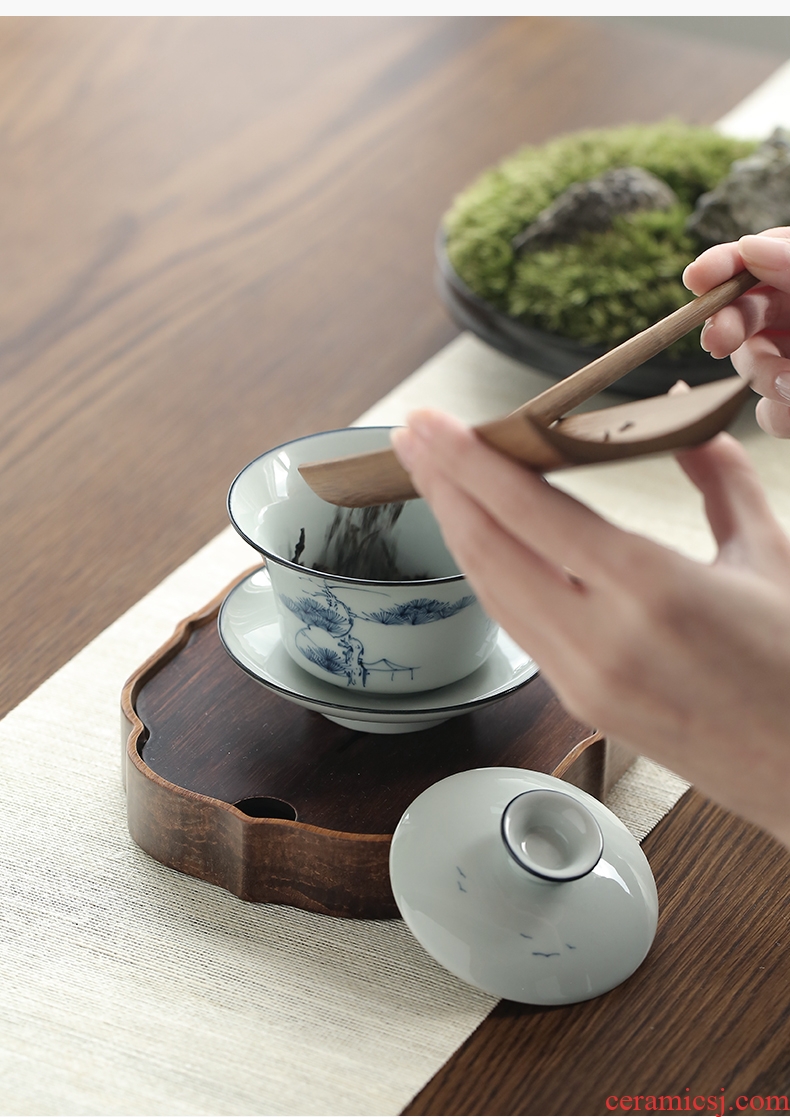 Drink only to hand draw three tureen of jingdezhen blue and white large restoring ancient ways against the hot cups a single tea bowl of kung fu tea set