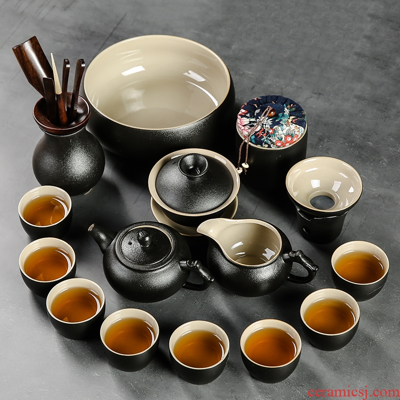 Black ceramic kung fu bo yao zen tea set home office of a complete set of tea teapot teacup GaiWanCha plate