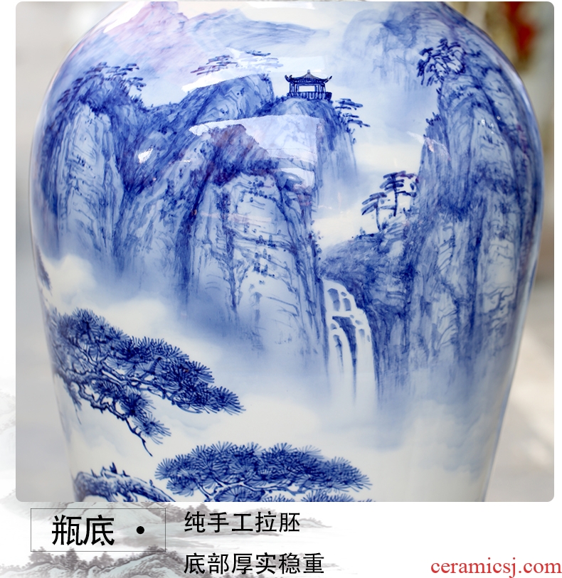 Jingdezhen ceramic floor living room big blue and white porcelain vase master hand draw large yards place ornament