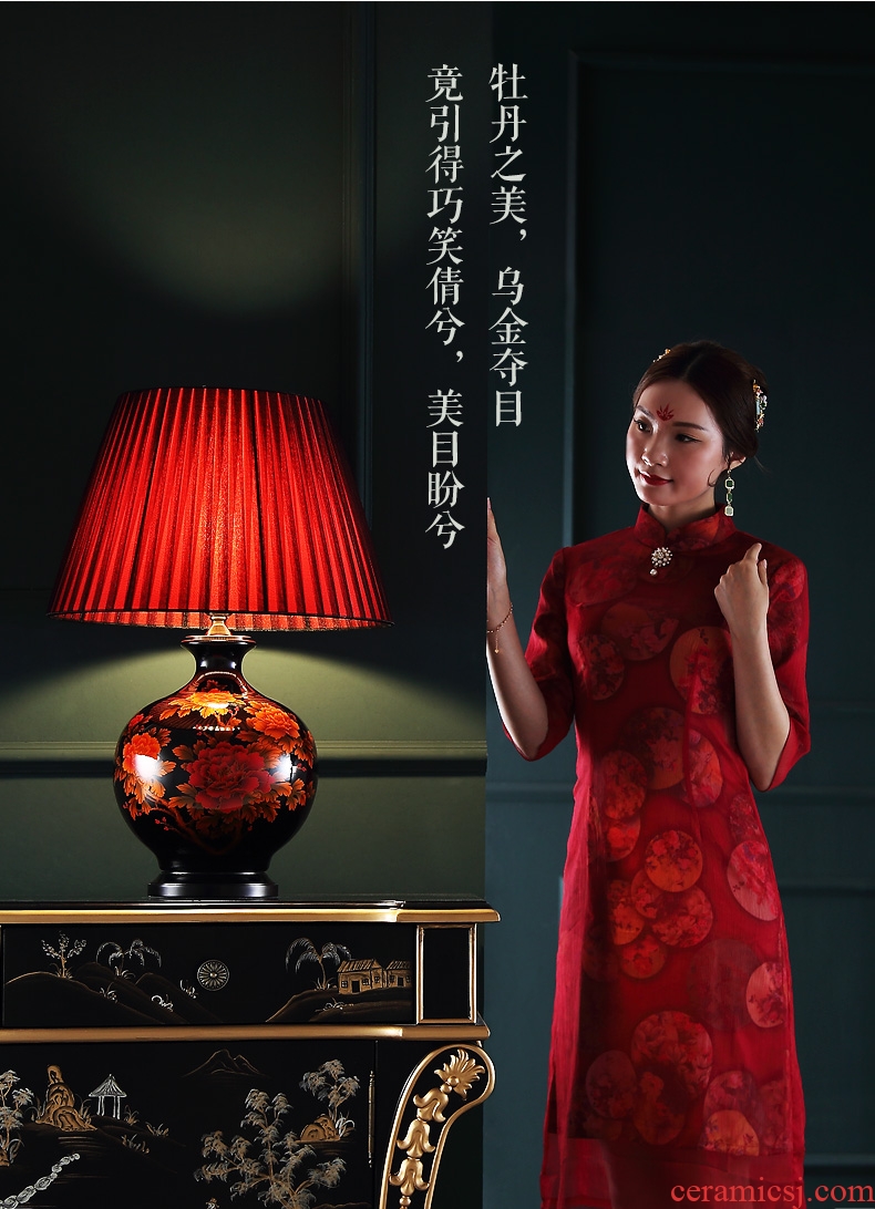 New Chinese style lamp ceramic decoration art modern married rich red copper lamps and lanterns of the sitting room the bedroom of the head of a bed