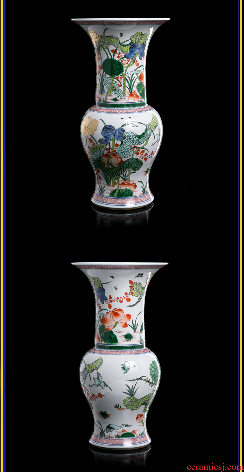 Better sealed kiln home furnishing articles jingdezhen ceramic sitting room adornment colorful lotus PND tail-on wide mouth antique vase