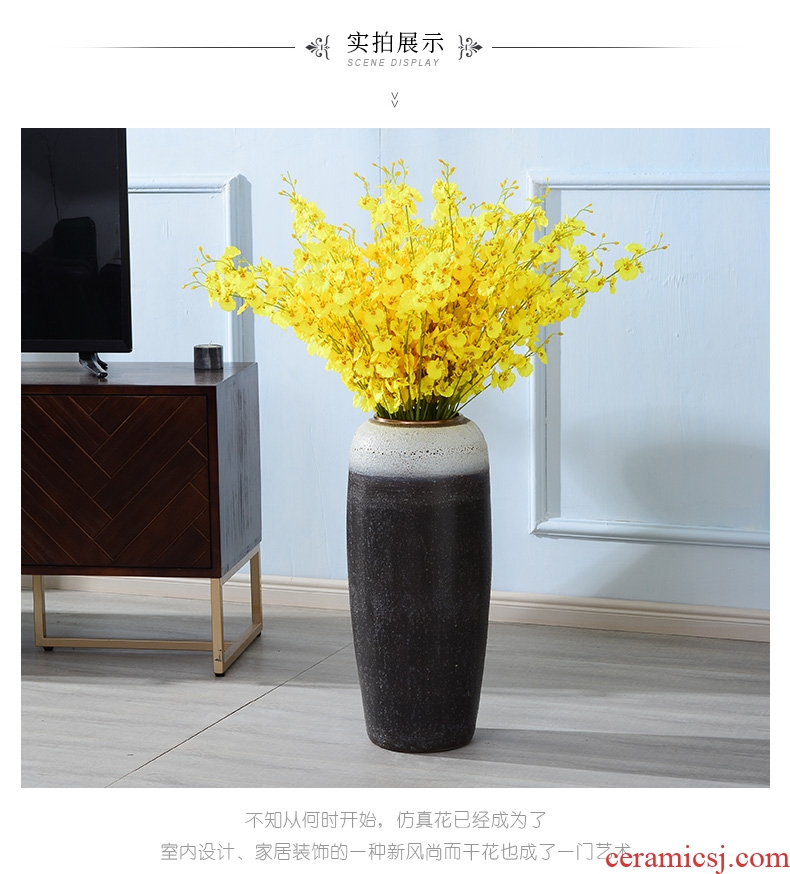 Lou qiao ground vase large Chinese style restoring ancient ways is plugged into the dried coarse pottery villa living room TV ark clay ceramic furnishing articles