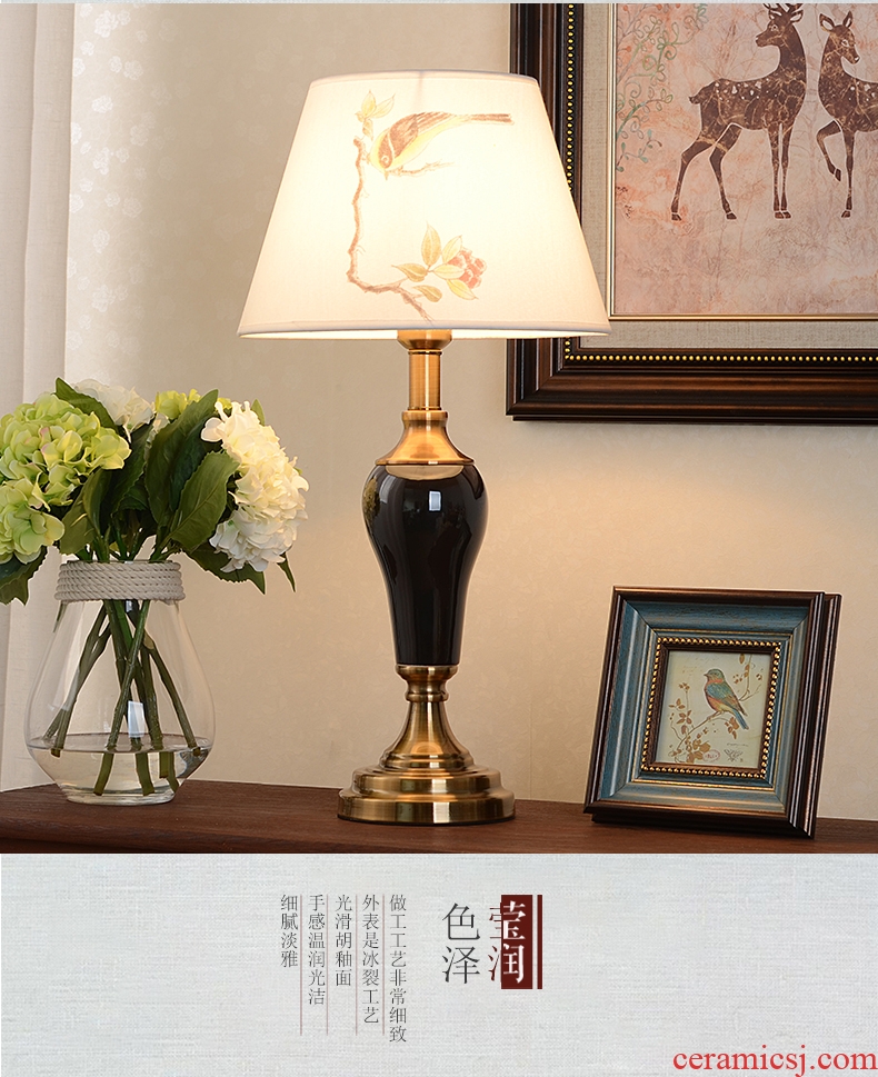 American retro ceramic desk lamp light contracted new Chinese style of bedroom the head of a bed creative continental warm light sitting room desk lamp