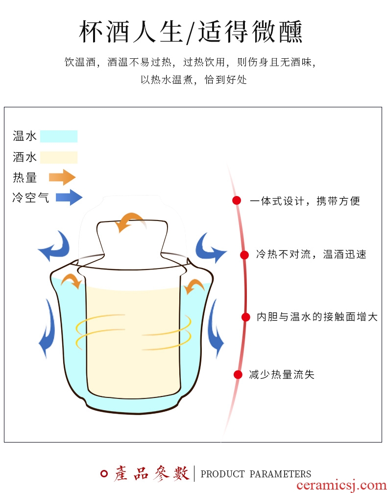 Jingdezhen ceramic temperature wine pot of wine suit green glaze hot hot wine warm hip home wine and rice wine liquor cup