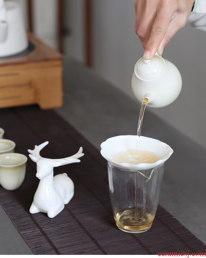 YanXiang lane white porcelain LuYu porcelain tea filter filter creative ceramic tea tea accessories glass tin)