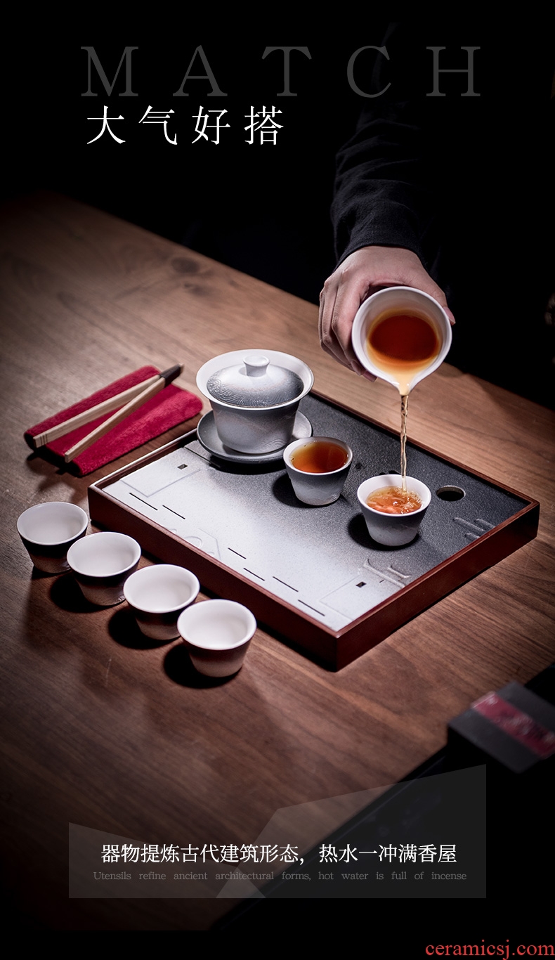 Kung fu tea tea tray and hall square contracted household small tea tray storage dry bubble tea sea ceramics