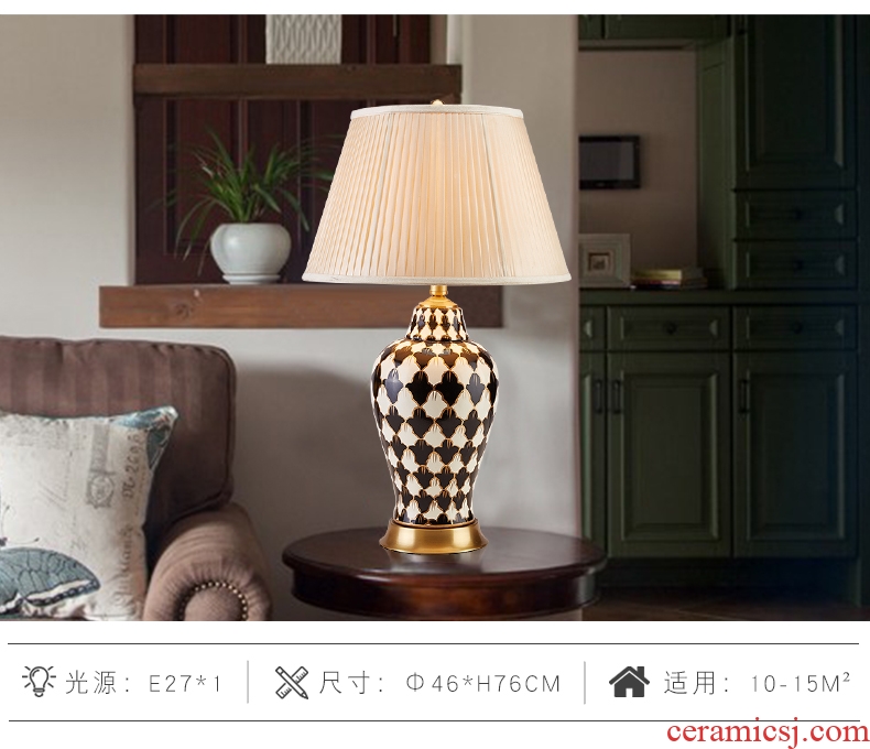American ceramic desk lamp villa living room bedroom berth lamp creative designer fashion and personality study all copper lamp