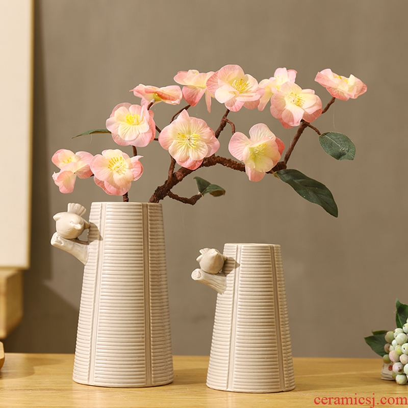 Japanese zen household manual simulation cherry plum flower adornment is placed pendant ceramic vase combined packages
