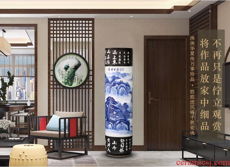Jingdezhen ceramic vase of large sitting room adornment large-sized quiver furnishing articles hand-painted blue and white porcelain hotel gift