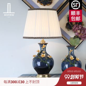 American luxury colored enamel lamp copper lamp of bedroom the head of a bed all European ceramic creative romantic villa lighting lamps and lanterns