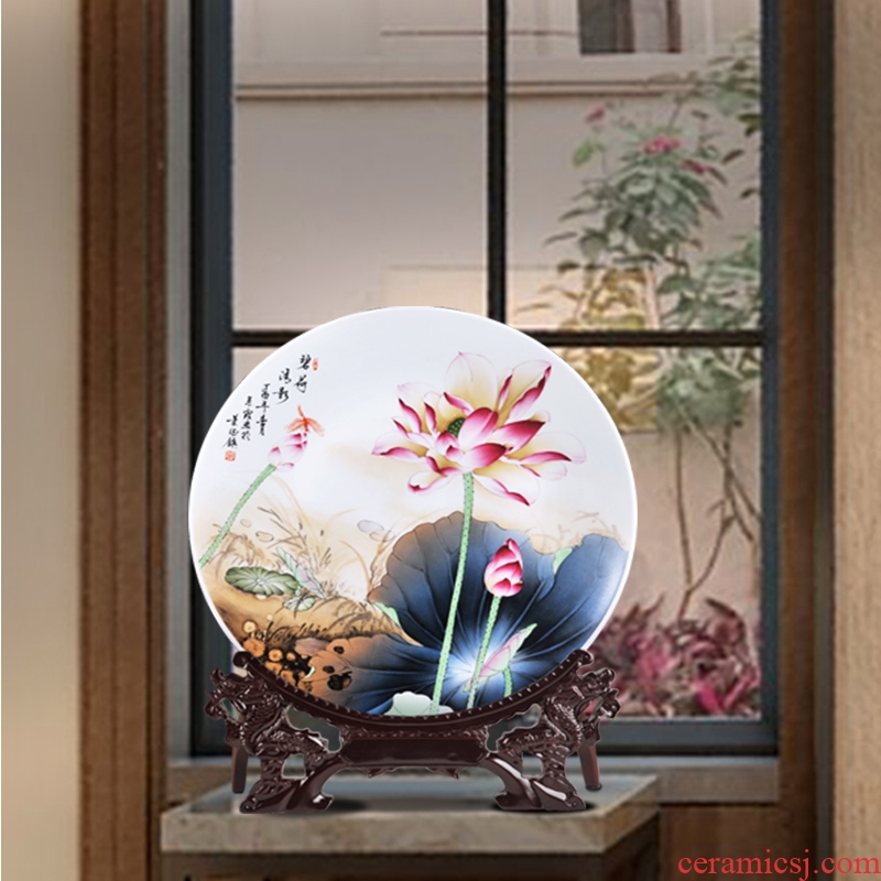 Jingdezhen chinaware decorative sat dish hang dish green lotus qing shadow home home sitting room adornment is placed