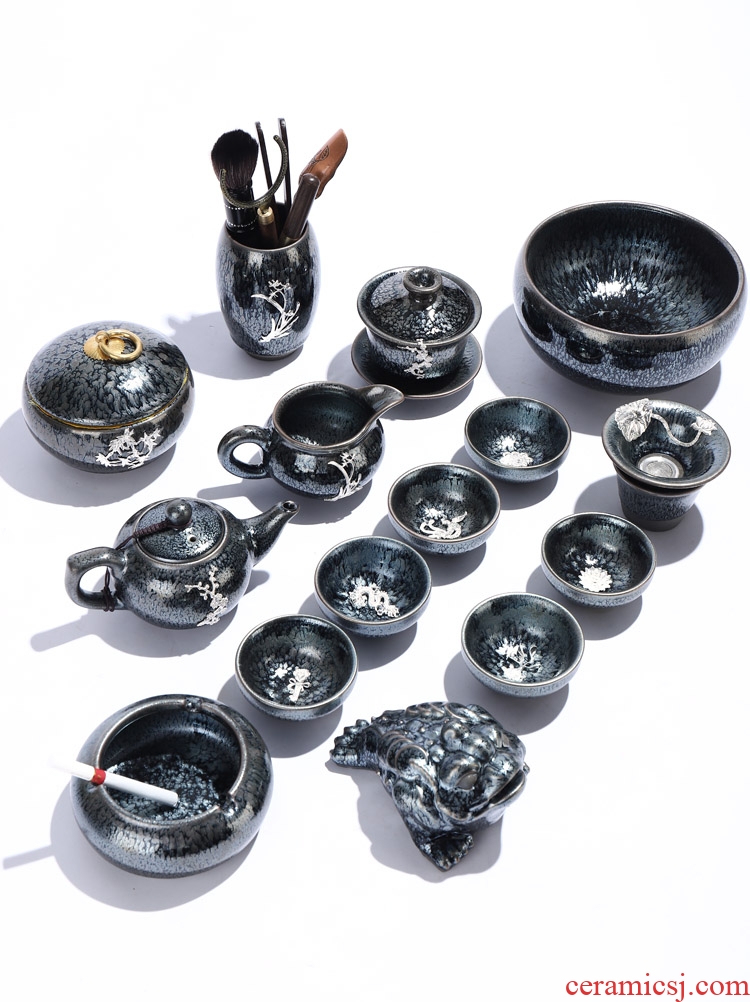 Recreation products built lamp coppering.as the silver tea set household contracted oil droplets of a complete set of ceramic teapot silver cup tea ceremony