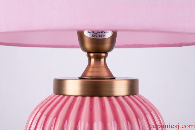 Light luxury american-style lamp ceramic decoration art designer pink lamps and lanterns of contemporary and contracted sitting room the bedroom of the head of a bed