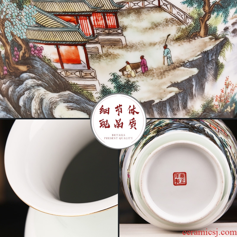 Jingdezhen ceramics landscape painting enamel vase Chinese style home porch decoration handicraft furnishing articles large living room