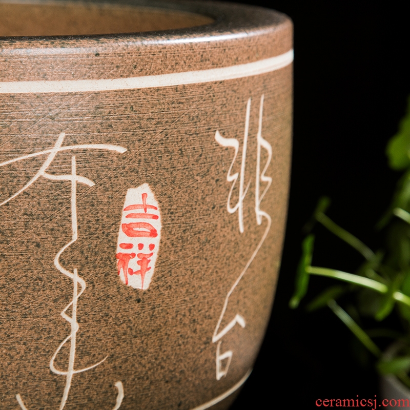 Aquarium jingdezhen ceramics art by hand carved antique red lotus flowers pot fish bowl turtles cylinder cylinder