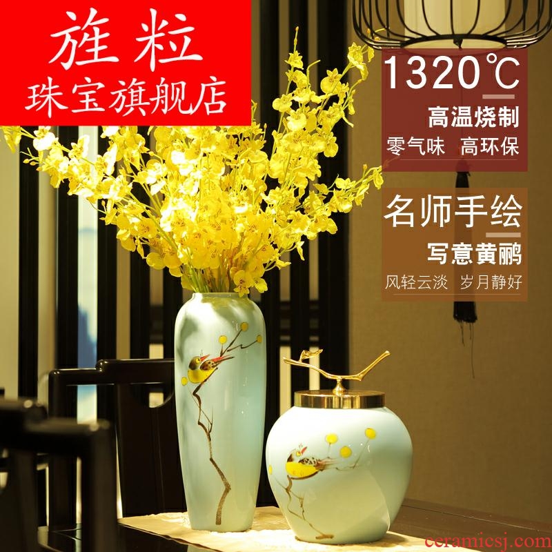 Q27 jingdezhen ceramic inserts new Chinese style vase furnishing articles modern American household wine sitting room adornment dried flowers