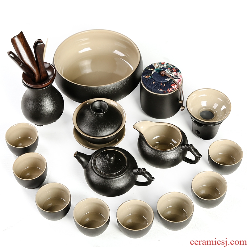 Black ceramic kung fu bo yao zen tea set home office of a complete set of tea teapot teacup GaiWanCha plate