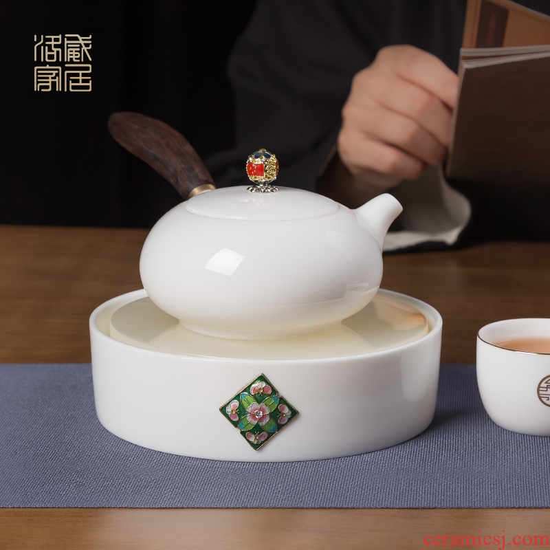 Jingdezhen ceramic kung fu tea set suet jade white porcelain pot of) tea tray side turn to tureen sample tea cup