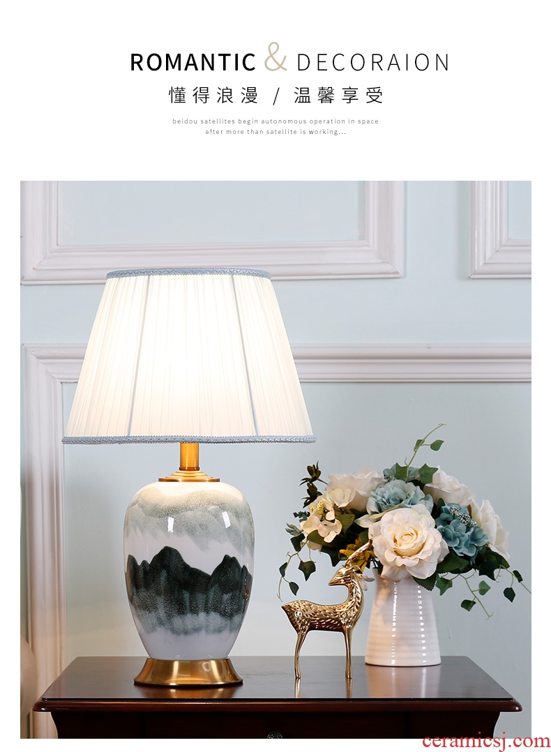 Jingdezhen new Chinese style landscape ceramic desk lamp lamp of bedroom the head of a bed restoring ancient zen sitting room sofa tea table lamp