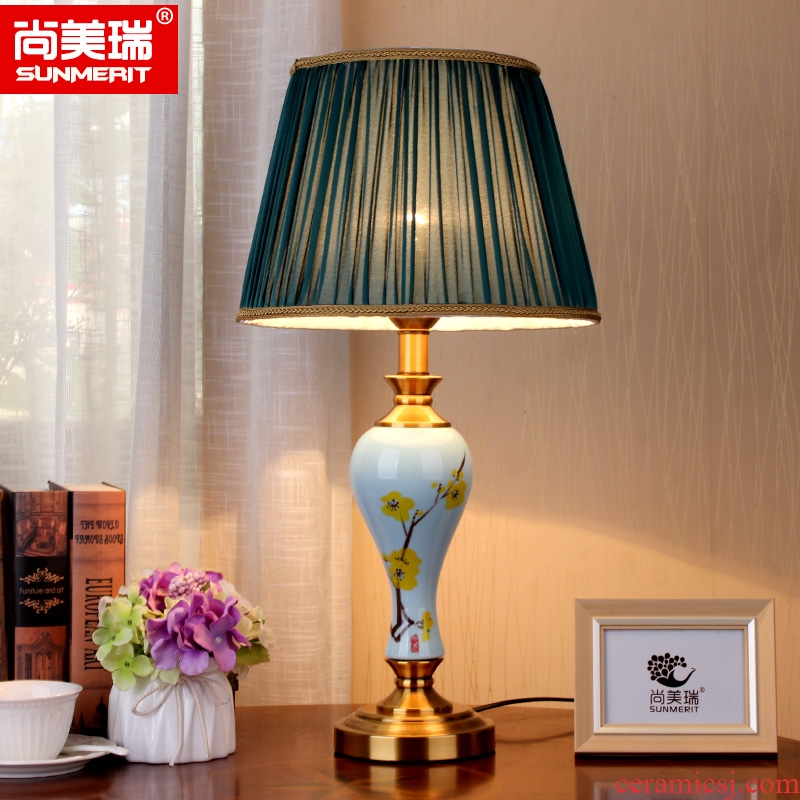 American desk lamp jingdezhen ceramic bedside lamp sitting room adornment bedroom modern Chinese hand-painted hotel apartment