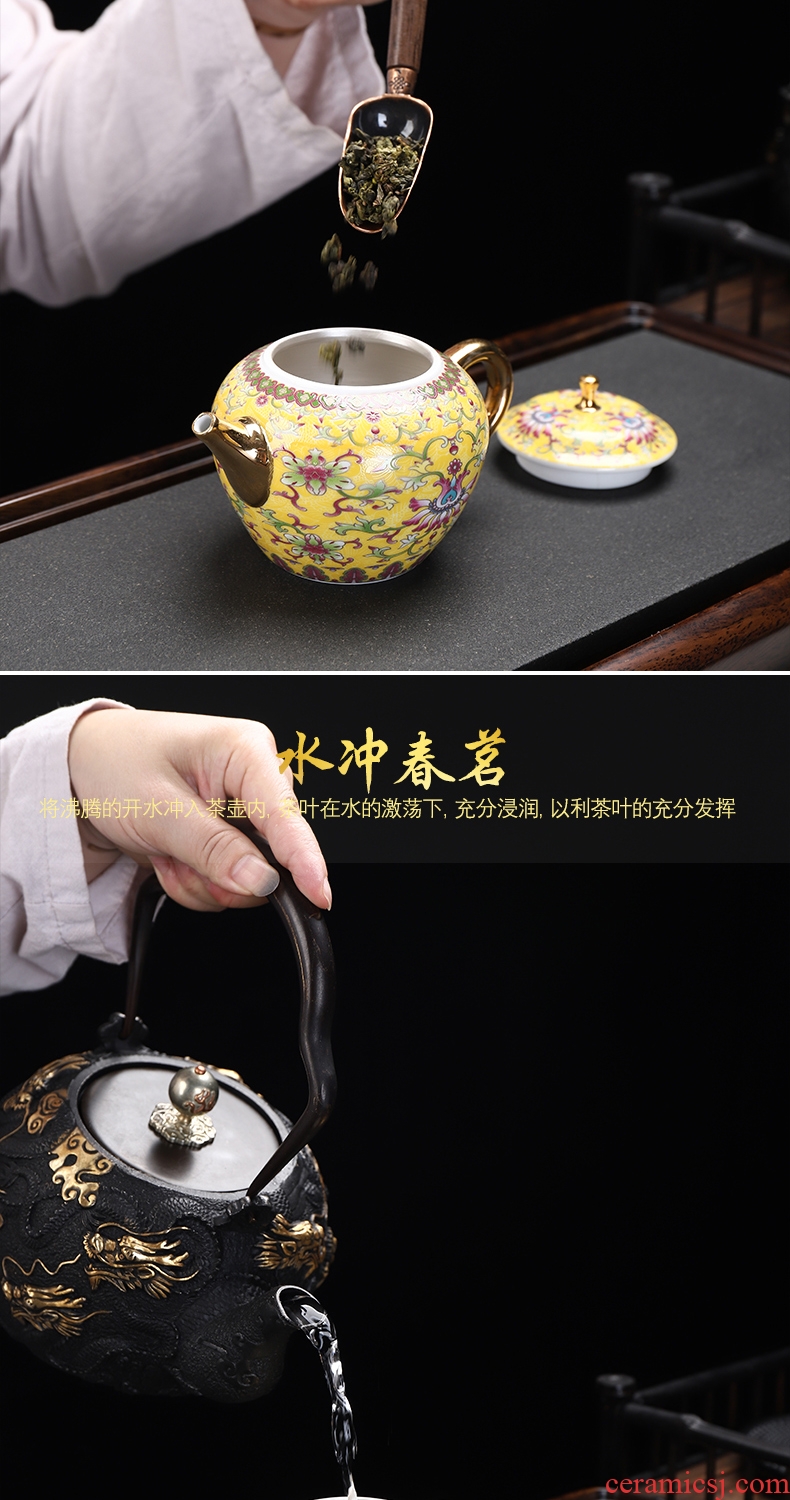 Recreational product gold colored enamel porcelain tea set coppering.as silver clasp porcelain tea set the whole court wind office tea kettle