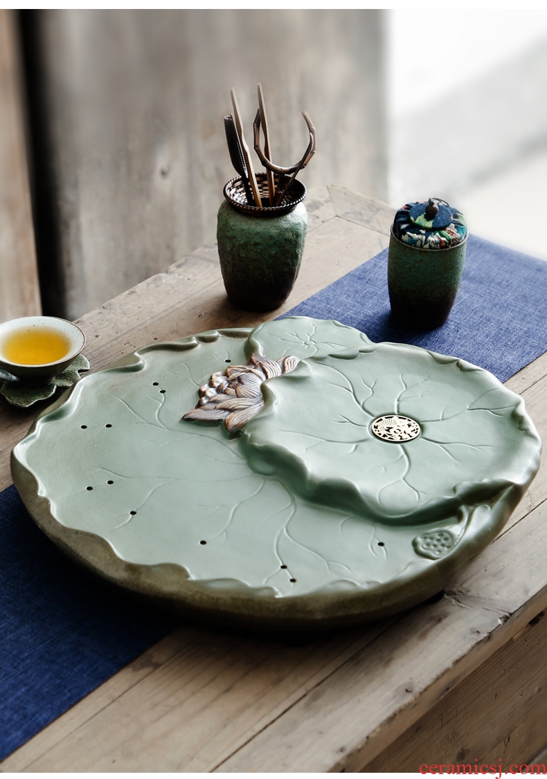 Bo yiu ceramic tea tray household contracted round large coarse TaoGan bubble Taiwan zen Japanese water tray package
