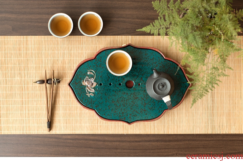 Tao fan household contracted large ceramic tea tray creative embossed lotus drainage water dual-purpose dish Japanese saucer dish