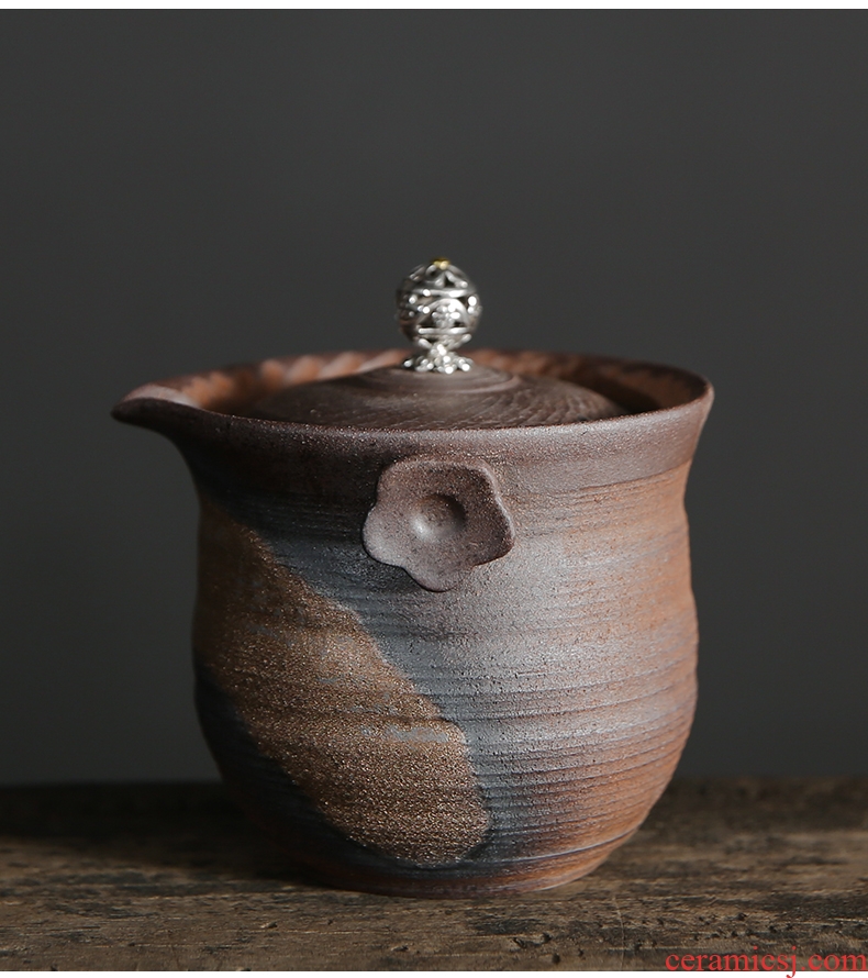 Bo yiu creative handmade ceramic only three tureen retro coarse pottery kung fu tea set against the hot catch a pot of tea