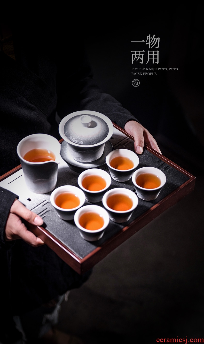 Kung fu tea tea tray and hall square contracted household small tea tray storage dry bubble tea sea ceramics